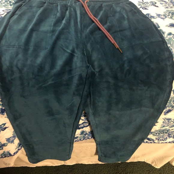 NWT Matilda Jane Dark Teal Velour Crop Pant Drawstring Waist Tulip Cuffs - Picture 3 of 8
